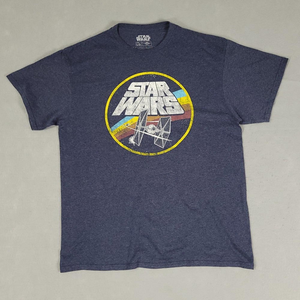 Star Wars T-Shirt Mens Large Blue Retro Graphic Regular Fit Cotton Blend Tee